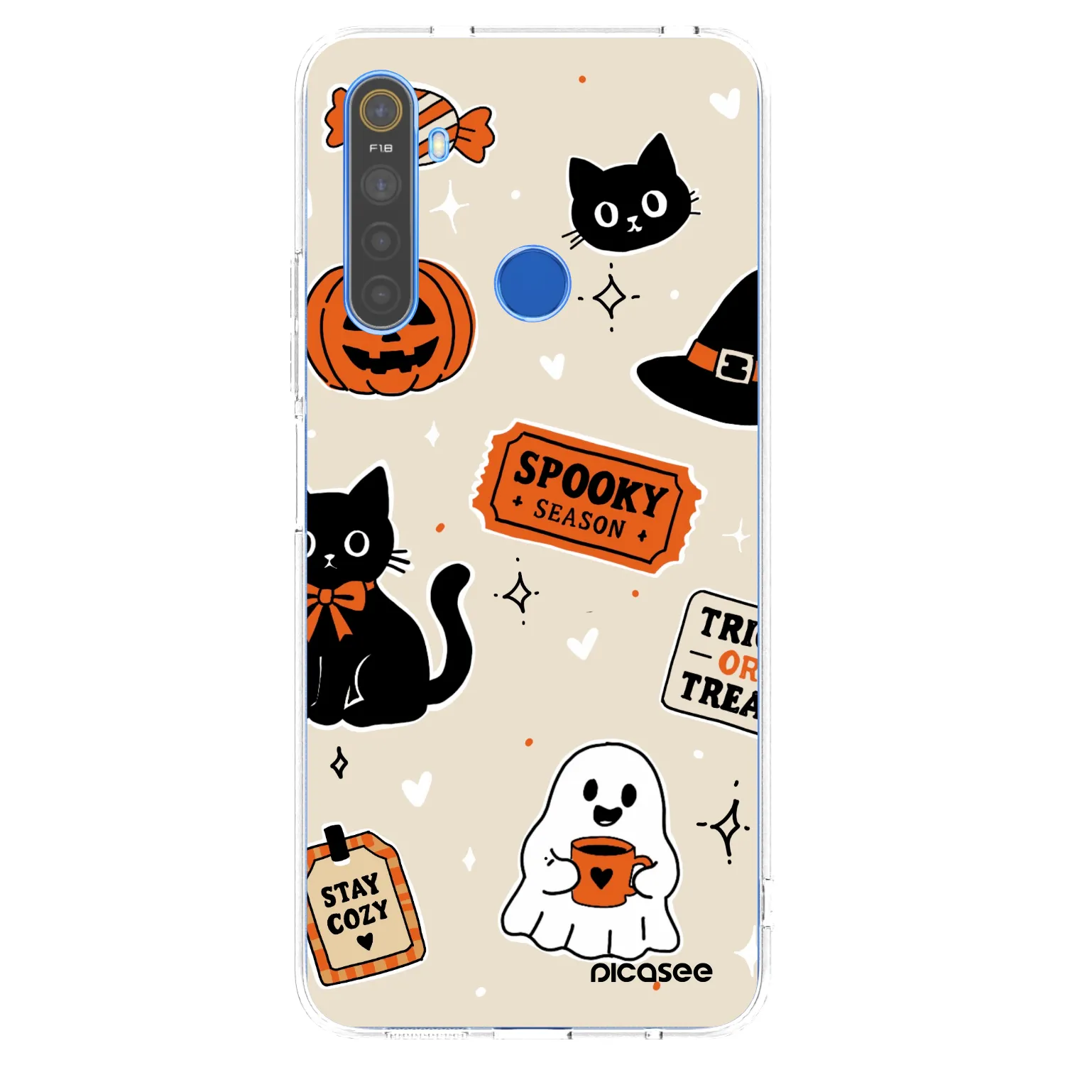 Picasee silikonový průhledný obal pro Realme 5 - Halloween stickers