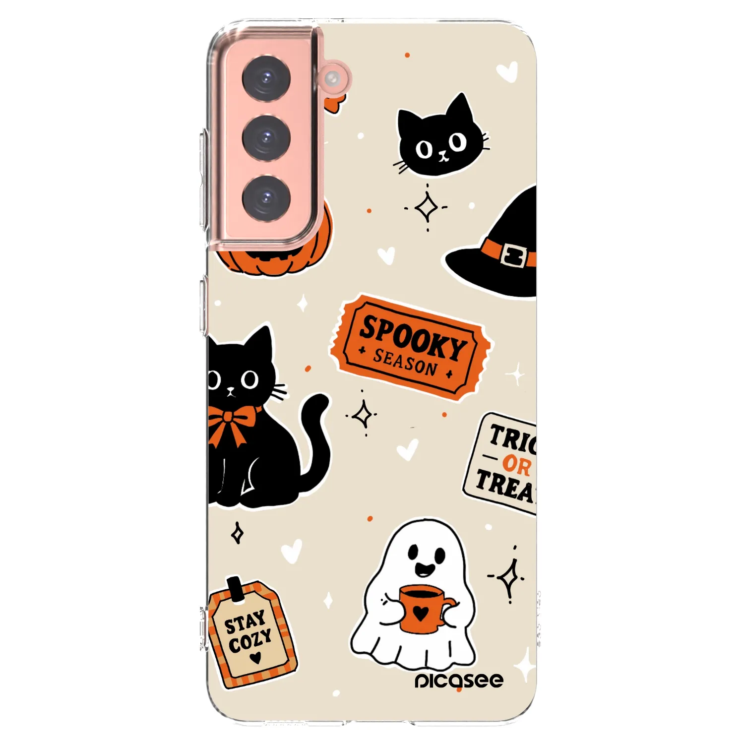 Picasee silikonový průhledný obal pro Samsung Galaxy S21 5G G991B - Halloween stickers