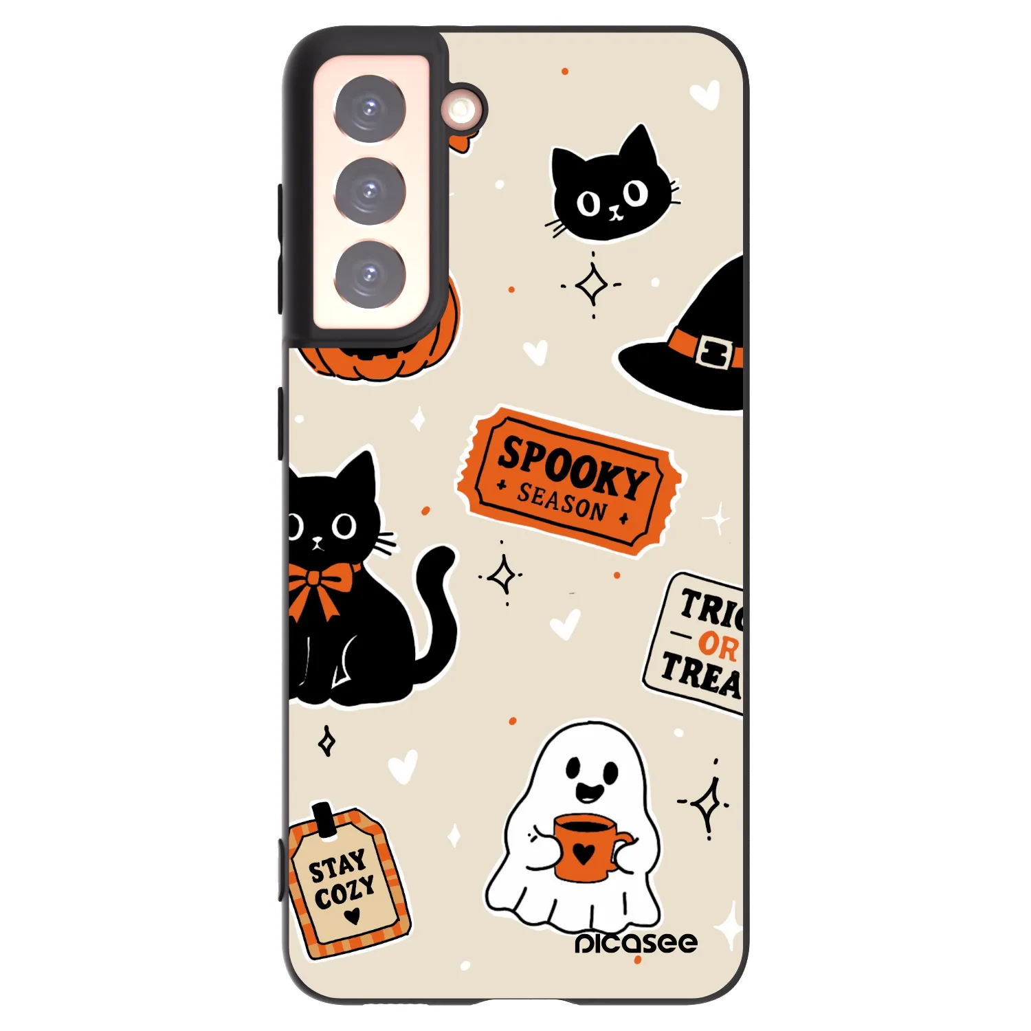 Picasee silikonový černý obal pro Samsung Galaxy S21 5G G991B - Halloween stickers