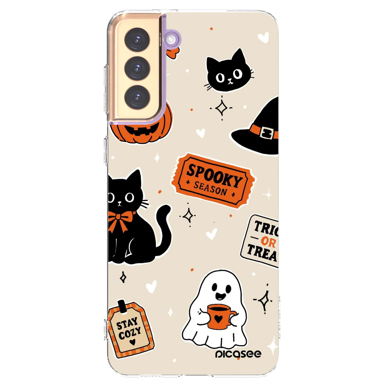 Picasee silikonový průhledný obal pro Samsung Galaxy S21+ 5G G996F - Halloween stickers