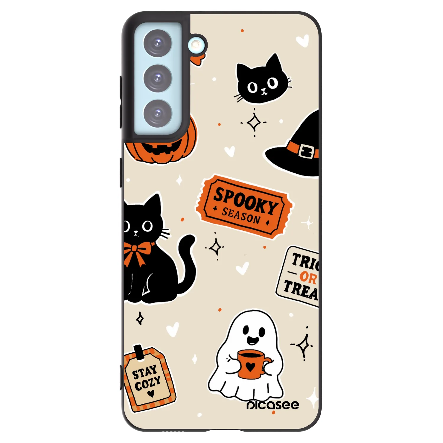 Picasee silikonový černý obal pro Samsung Galaxy S21+ 5G G996F - Halloween stickers