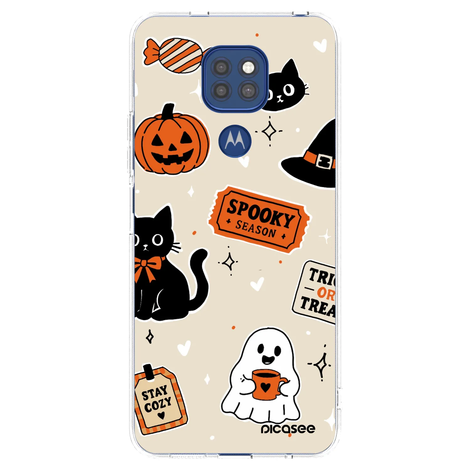 Picasee silikonový průhledný obal pro Motorola Moto G9 Play - Halloween stickers