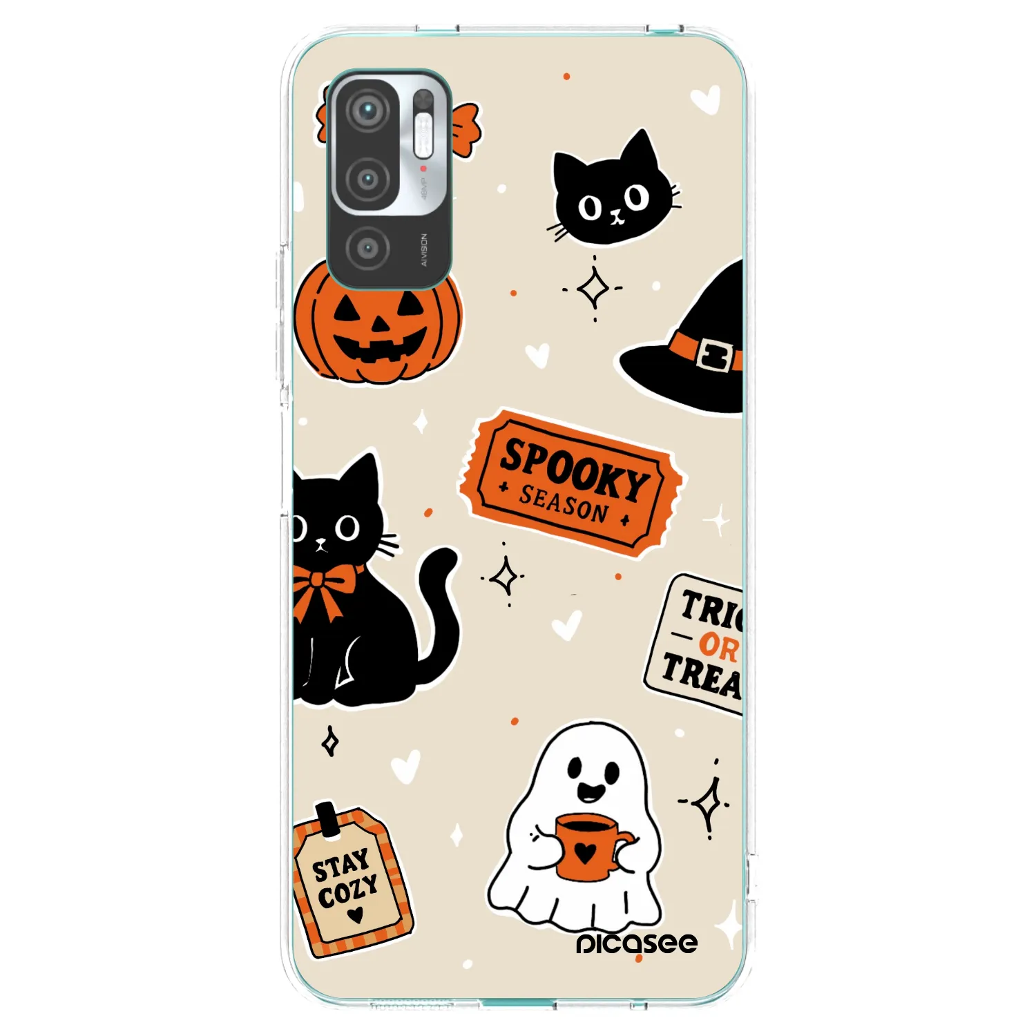 Picasee silikonový průhledný obal pro Xiaomi Redmi Note 10 5G - Halloween stickers