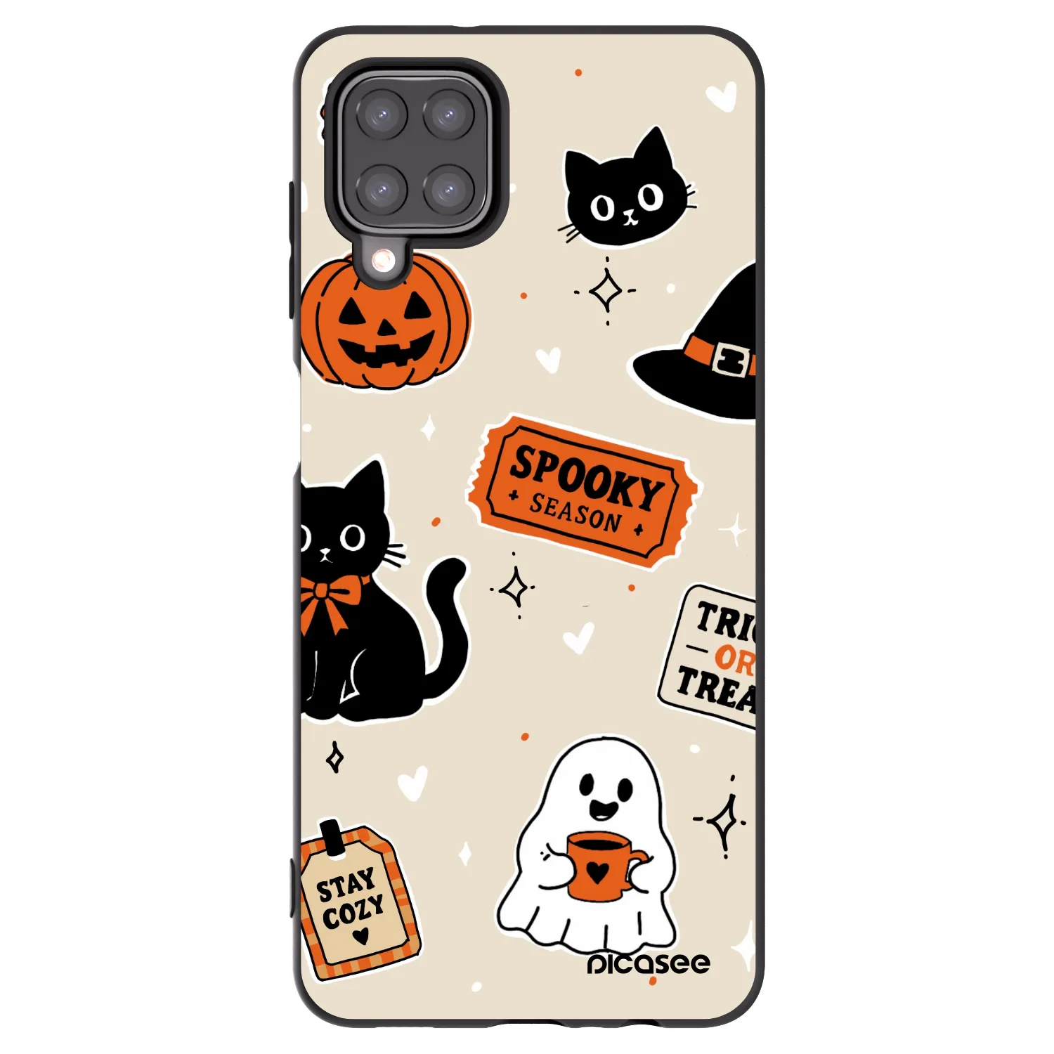 Picasee silikonový černý obal pro Samsung Galaxy M12 M127F - Halloween stickers