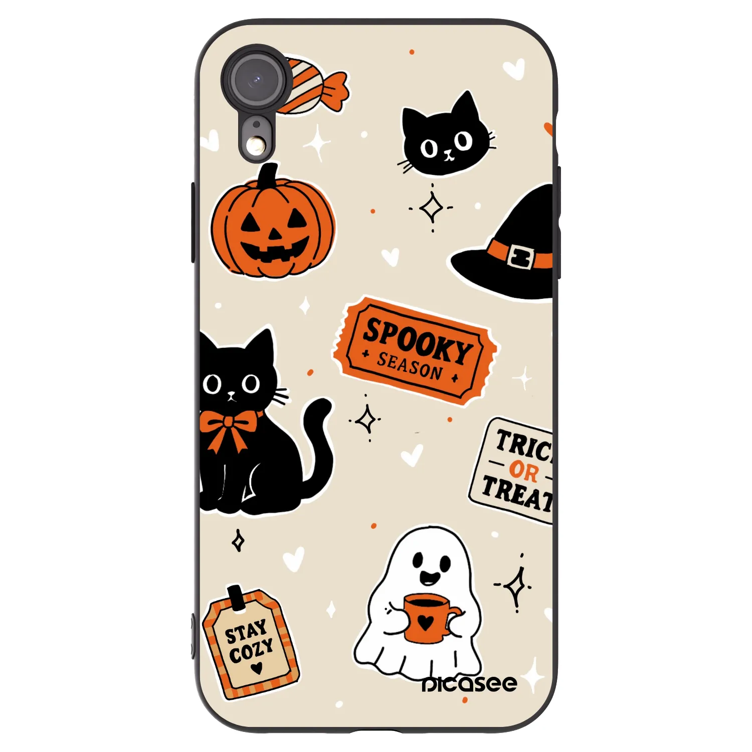 Picasee silikonový černý obal pro Apple iPhone XR - Halloween stickers