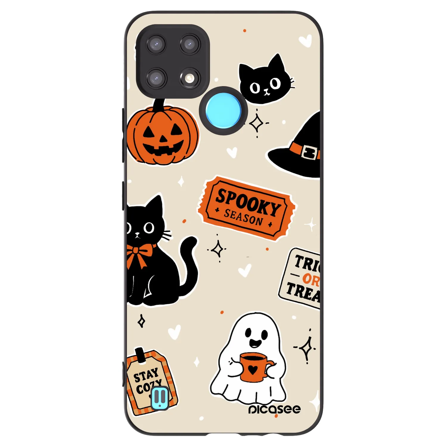 Picasee silikonový černý obal pro Realme C21 - Halloween stickers