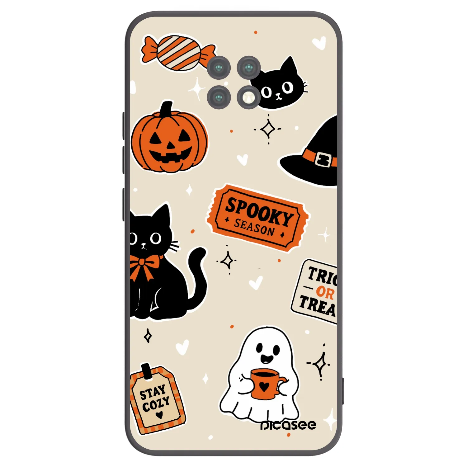 Picasee silikonový černý obal pro Xiaomi Redmi Note 9T - Halloween stickers