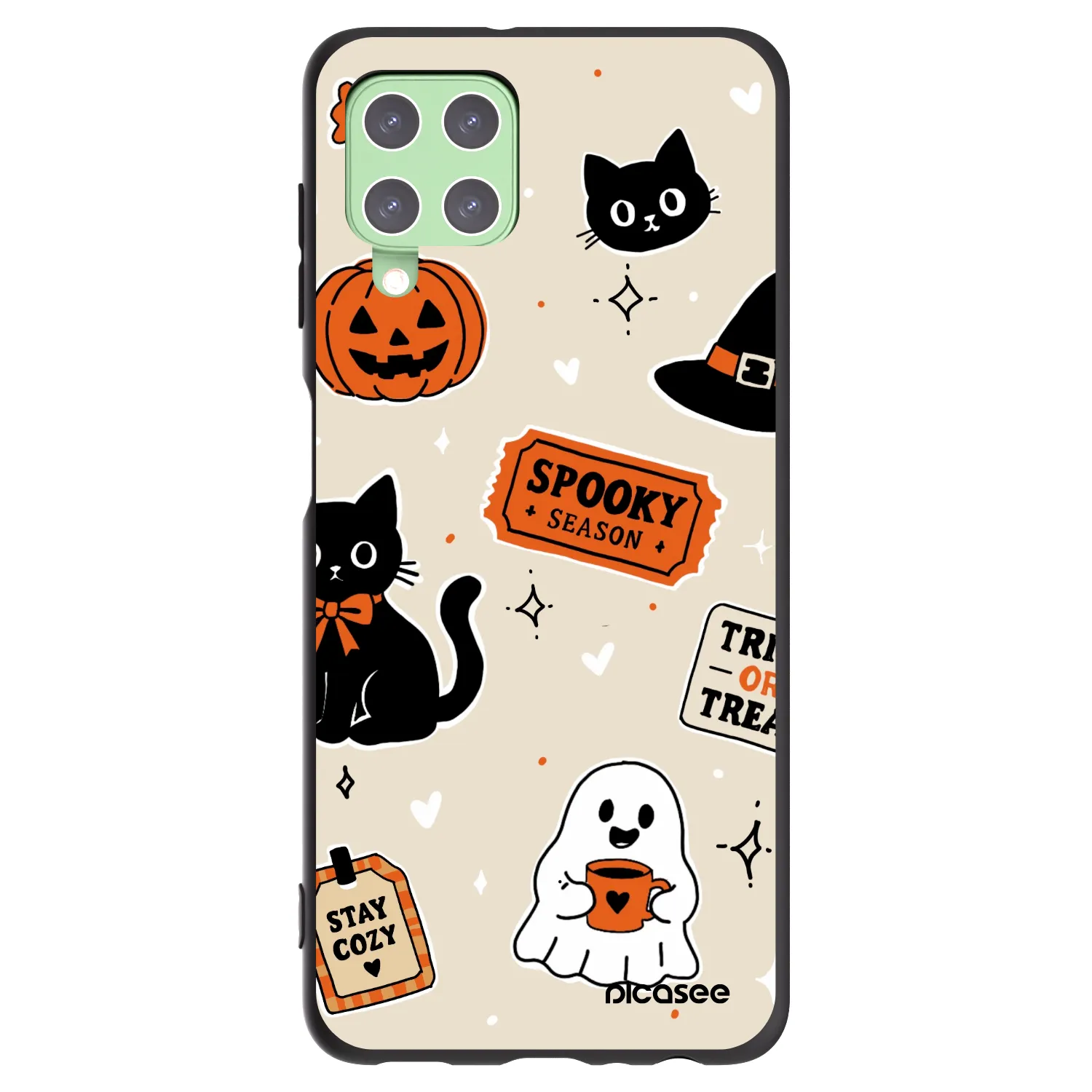 Picasee silikonový černý obal pro Samsung Galaxy A22 A225F 4G - Halloween stickers