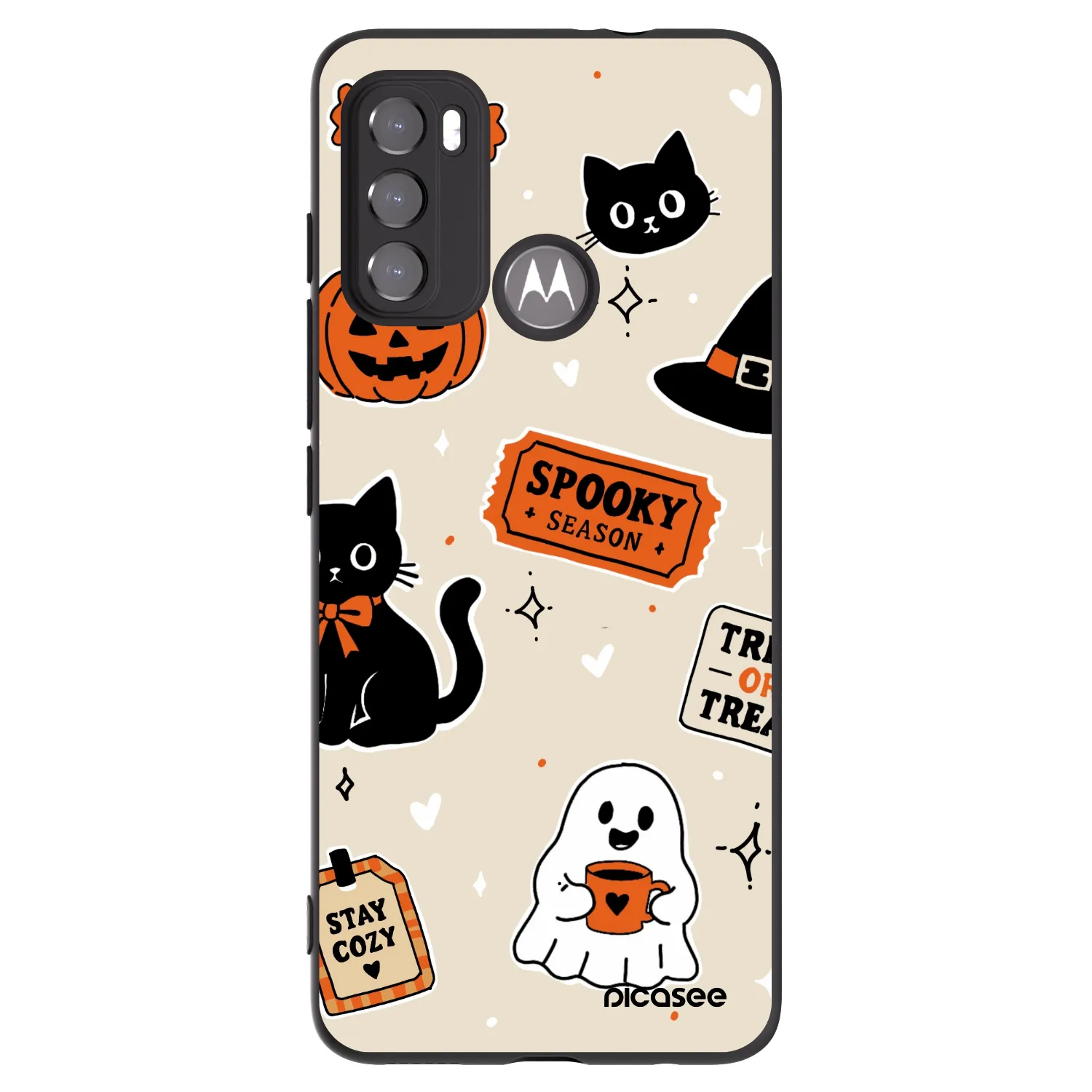 Picasee silikonový černý obal pro Motorola Moto G60 - Halloween stickers