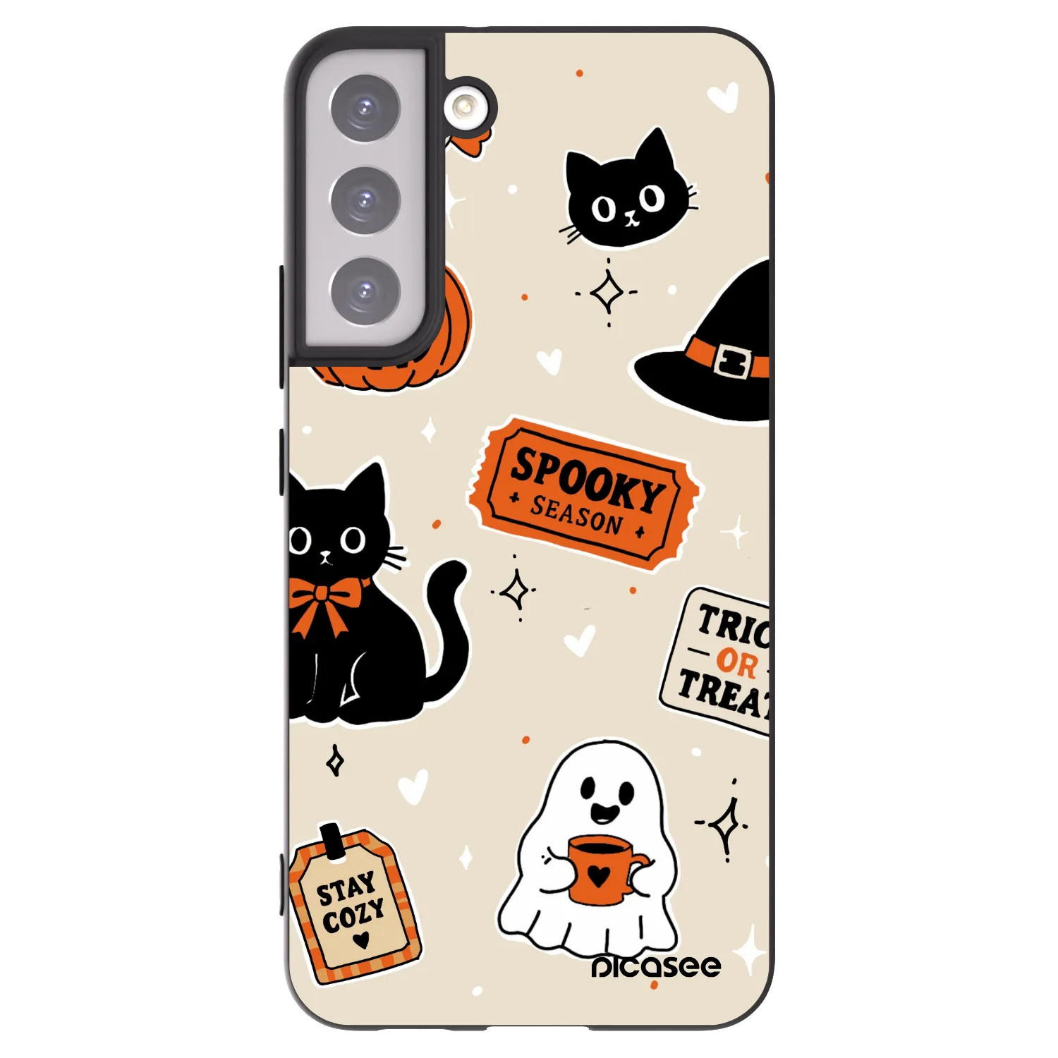 Picasee silikonový černý obal pro Samsung Galaxy S22+ 5G - Halloween stickers