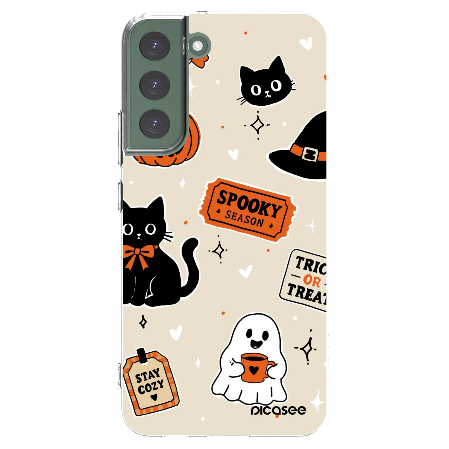 Picasee silikonový průhledný obal pro Samsung Galaxy S22+ 5G - Halloween stickers