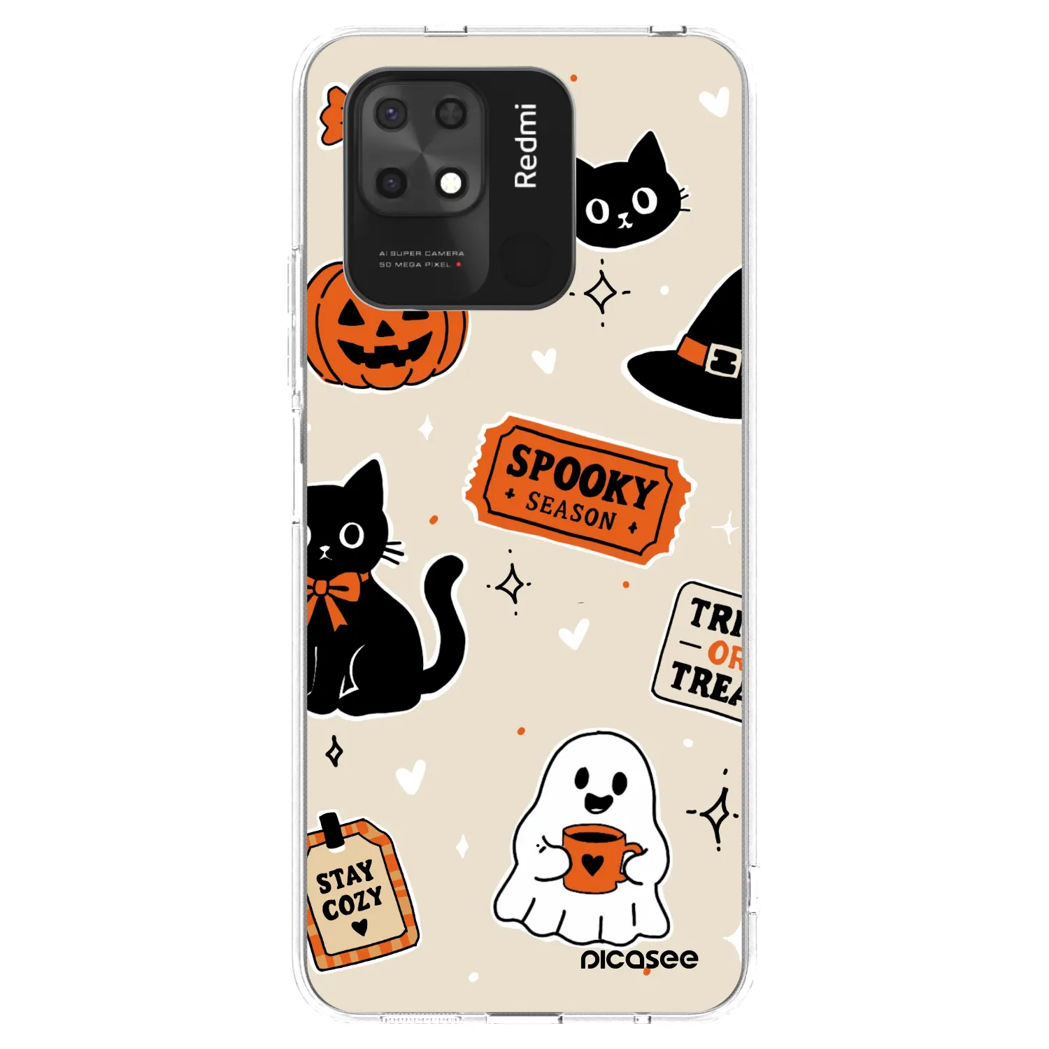 Picasee silikonový průhledný obal pro Xiaomi Redmi 10C - Halloween stickers