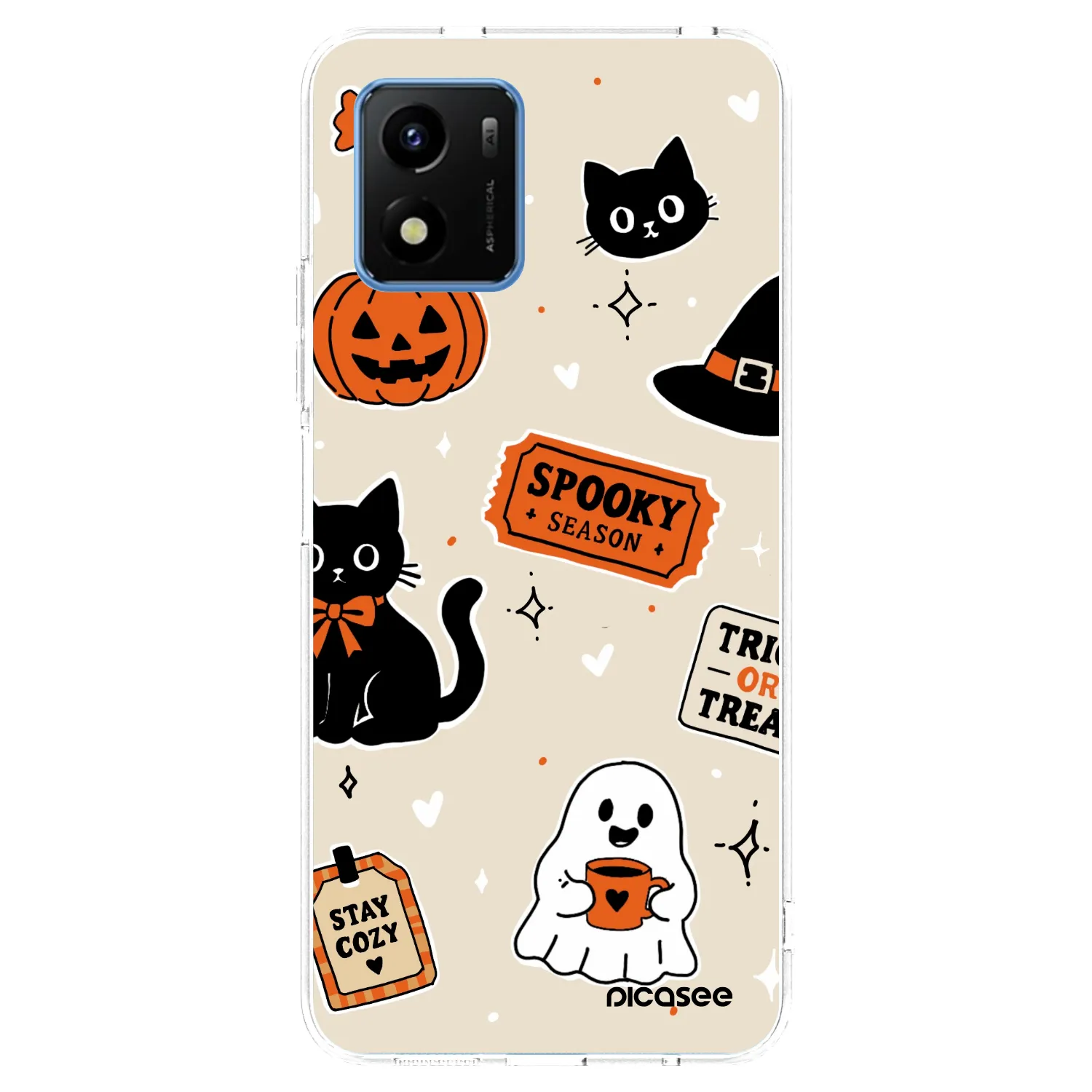 Picasee silikonový průhledný obal pro Vivo Y01 - Halloween stickers