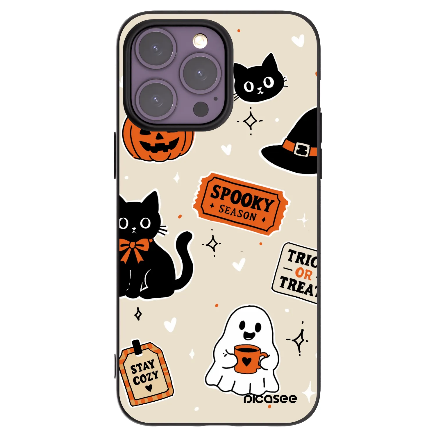 Picasee silikonový černý obal pro Apple iPhone 14 Pro Max - Halloween stickers