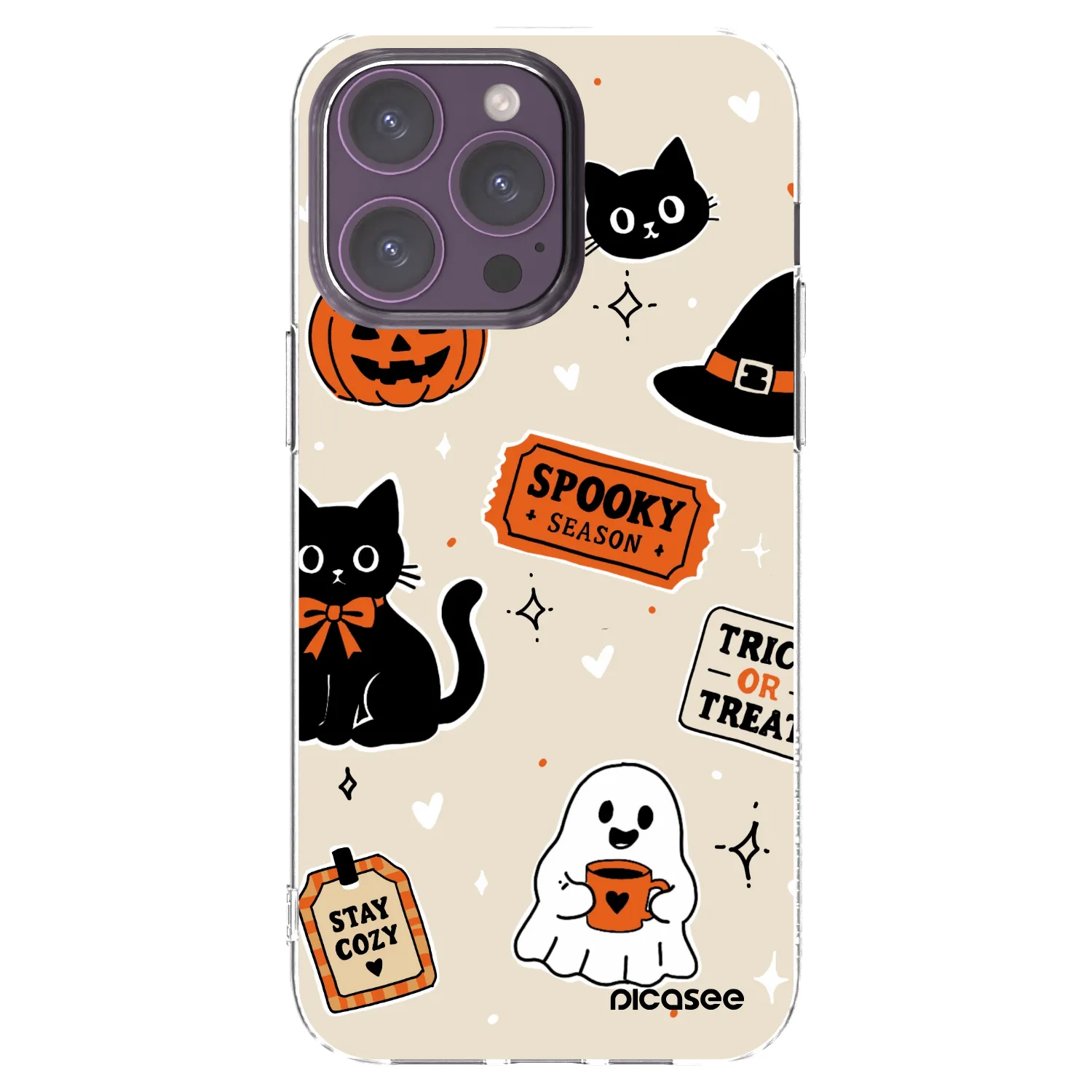 Picasee silikonový průhledný obal pro Apple iPhone 14 Pro Max - Halloween stickers