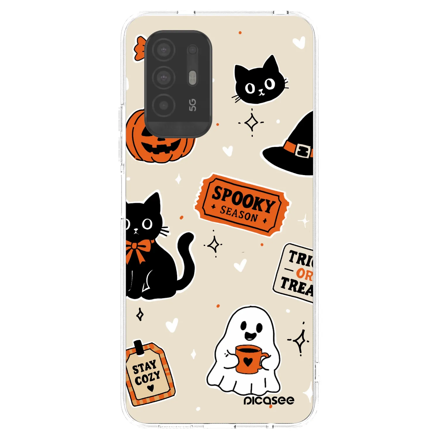 Picasee silikonový průhledný obal pro OPPO A94 5G - Halloween stickers