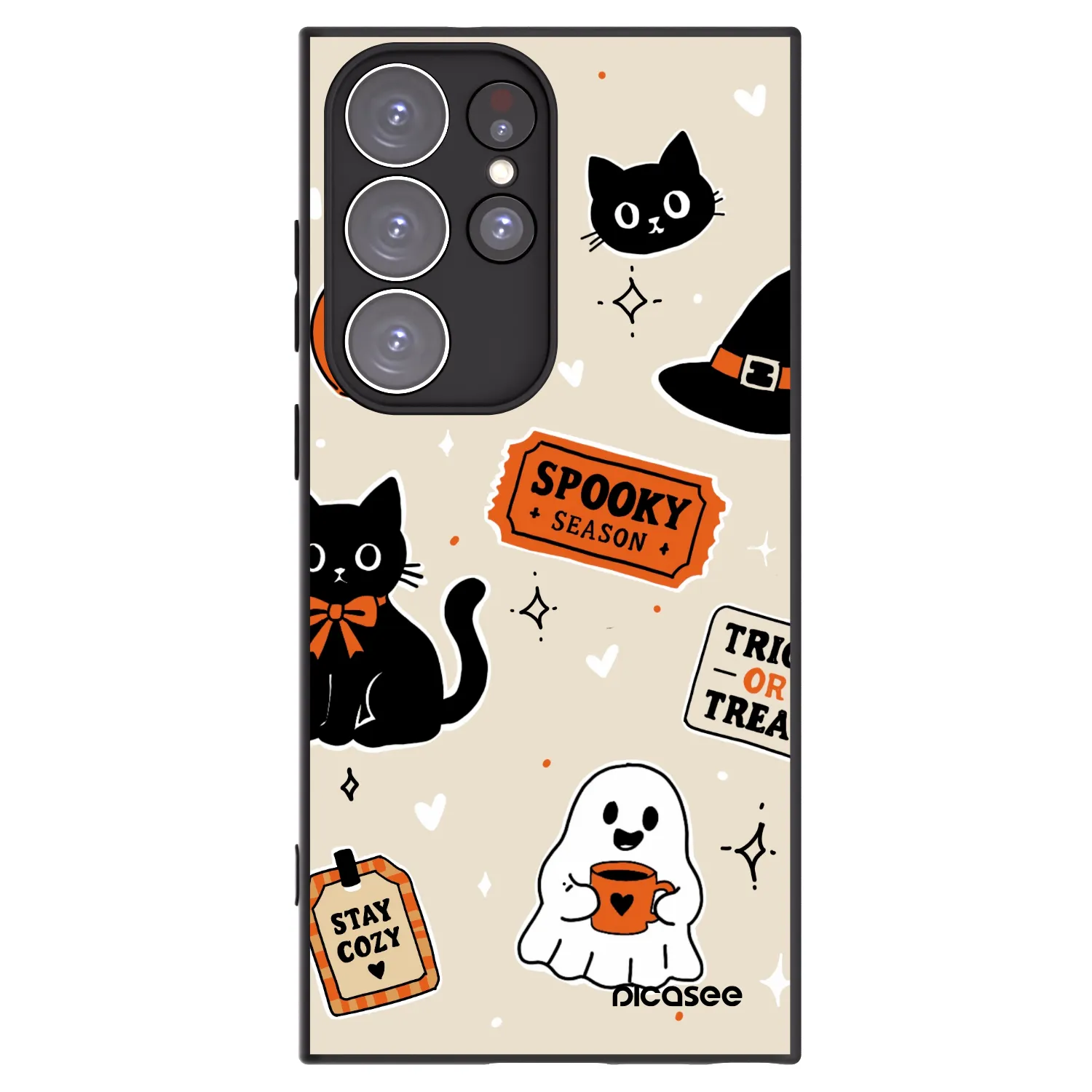 Picasee silikonový černý obal pro Samsung Galaxy S23 Ultra 5G - Halloween stickers
