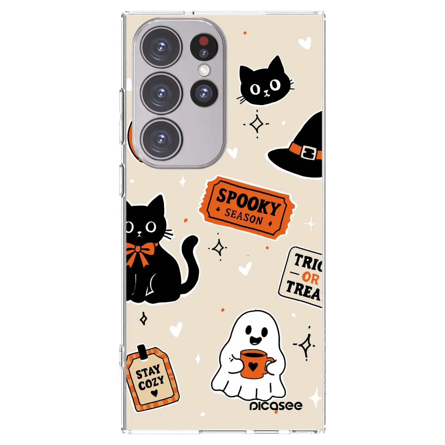 Picasee silikonový průhledný obal pro Samsung Galaxy S23 Ultra 5G - Halloween stickers