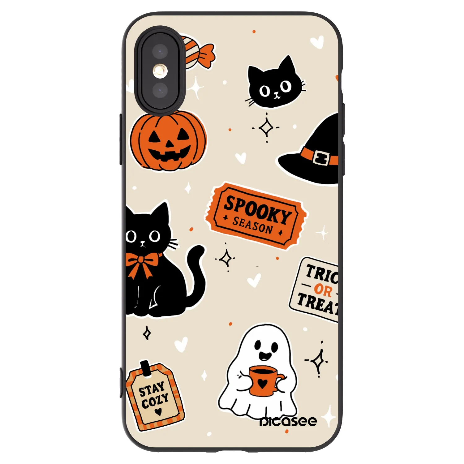 Picasee silikonový černý obal pro Apple iPhone X/XS - Halloween stickers