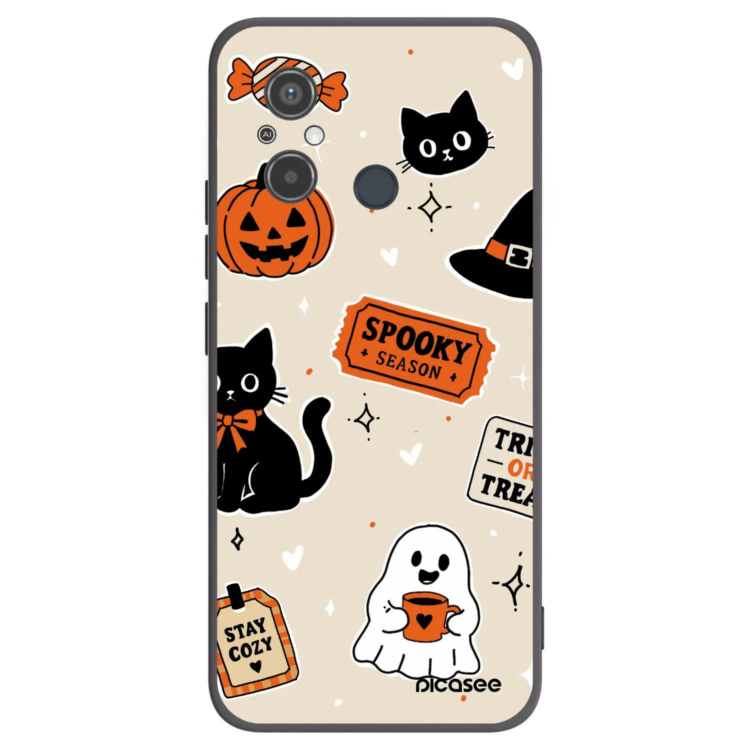 Picasee silikonový černý obal pro Xiaomi Redmi 12C - Halloween stickers