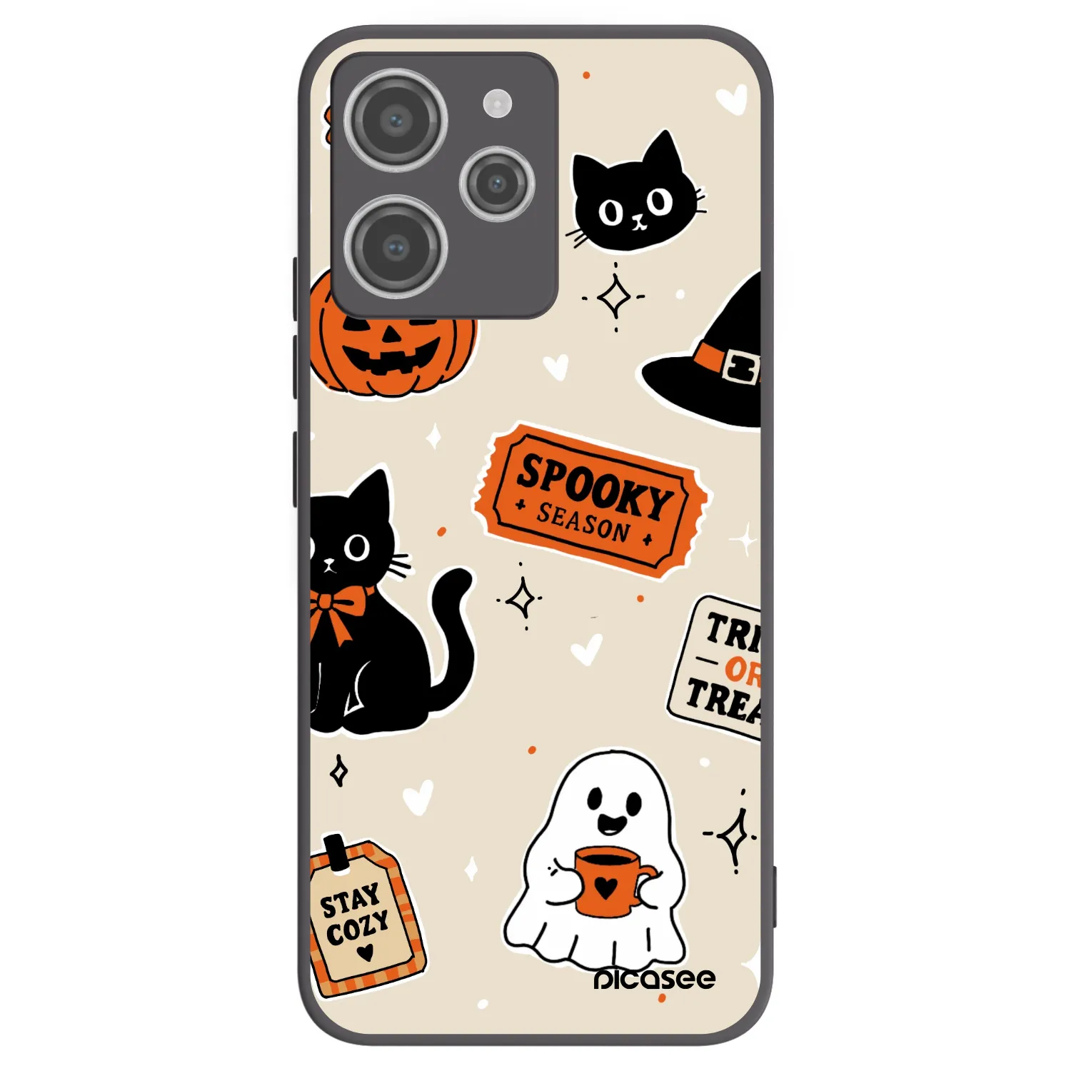 Picasee silikonový černý obal pro Xiaomi Redmi 12 4G - Halloween stickers