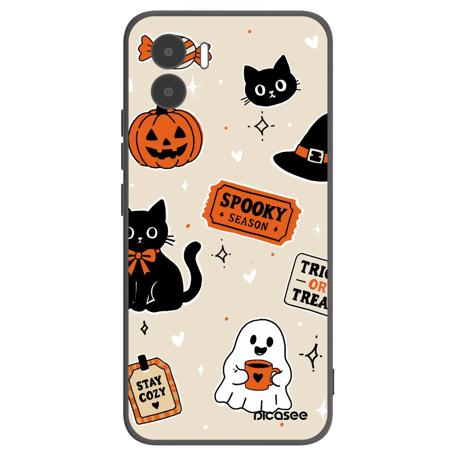 Picasee silikonový černý obal pro Xiaomi Redmi A2 - Halloween stickers