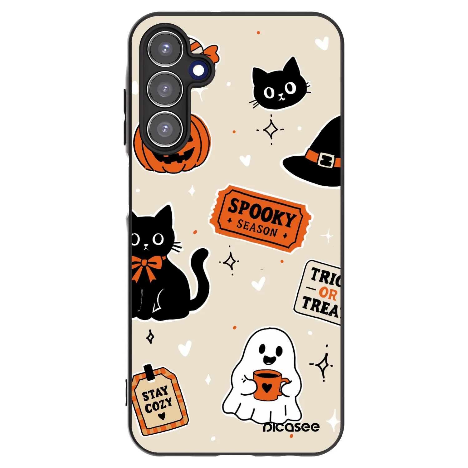 Picasee silikonový černý obal pro Samsung Galaxy A15 A155F 4G - Halloween stickers