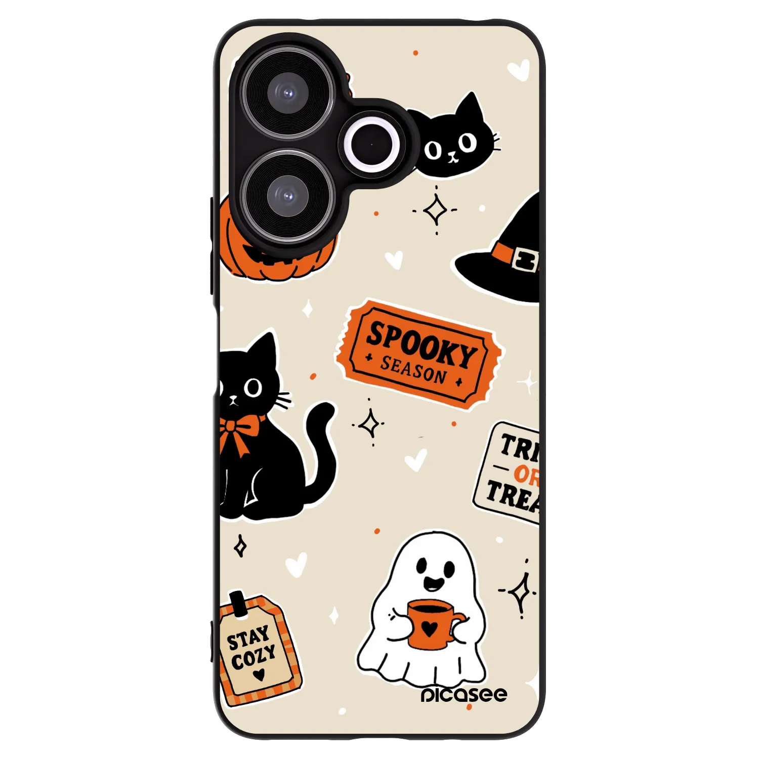 Picasee silikonový černý obal pro Xiaomi Redmi 13 4G - Halloween stickers