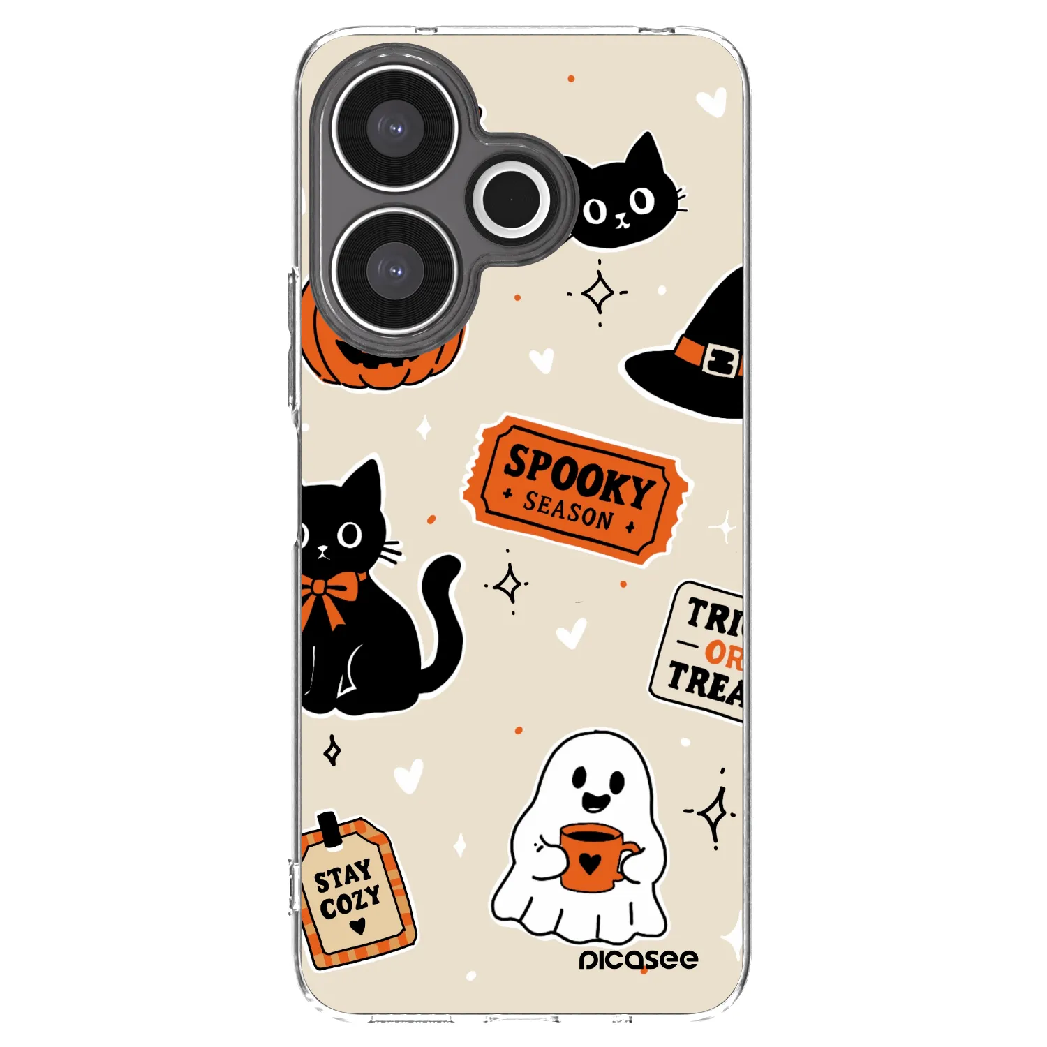 Picasee silikonový průhledný obal pro Xiaomi Redmi 13 4G - Halloween stickers