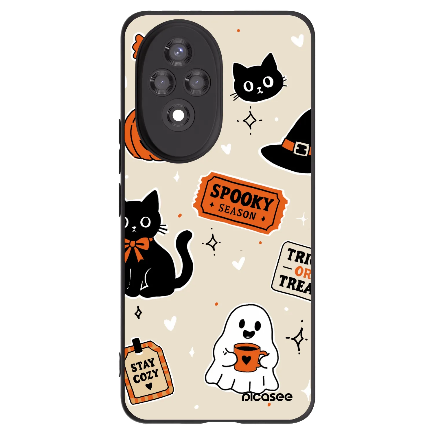 Picasee silikonový černý obal pro Honor 200 Pro 5G - Halloween stickers