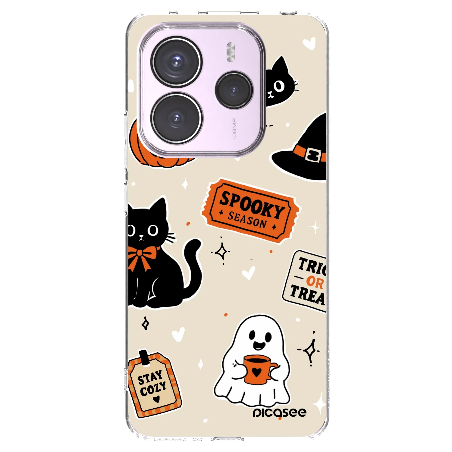 Picasee silikonový průhledný obal pro Xiaomi Redmi Note 14 5G - Halloween stickers
