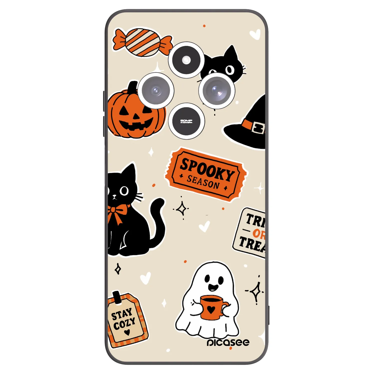 Picasee silikonový černý obal pro Xiaomi Redmi 14C - Halloween stickers