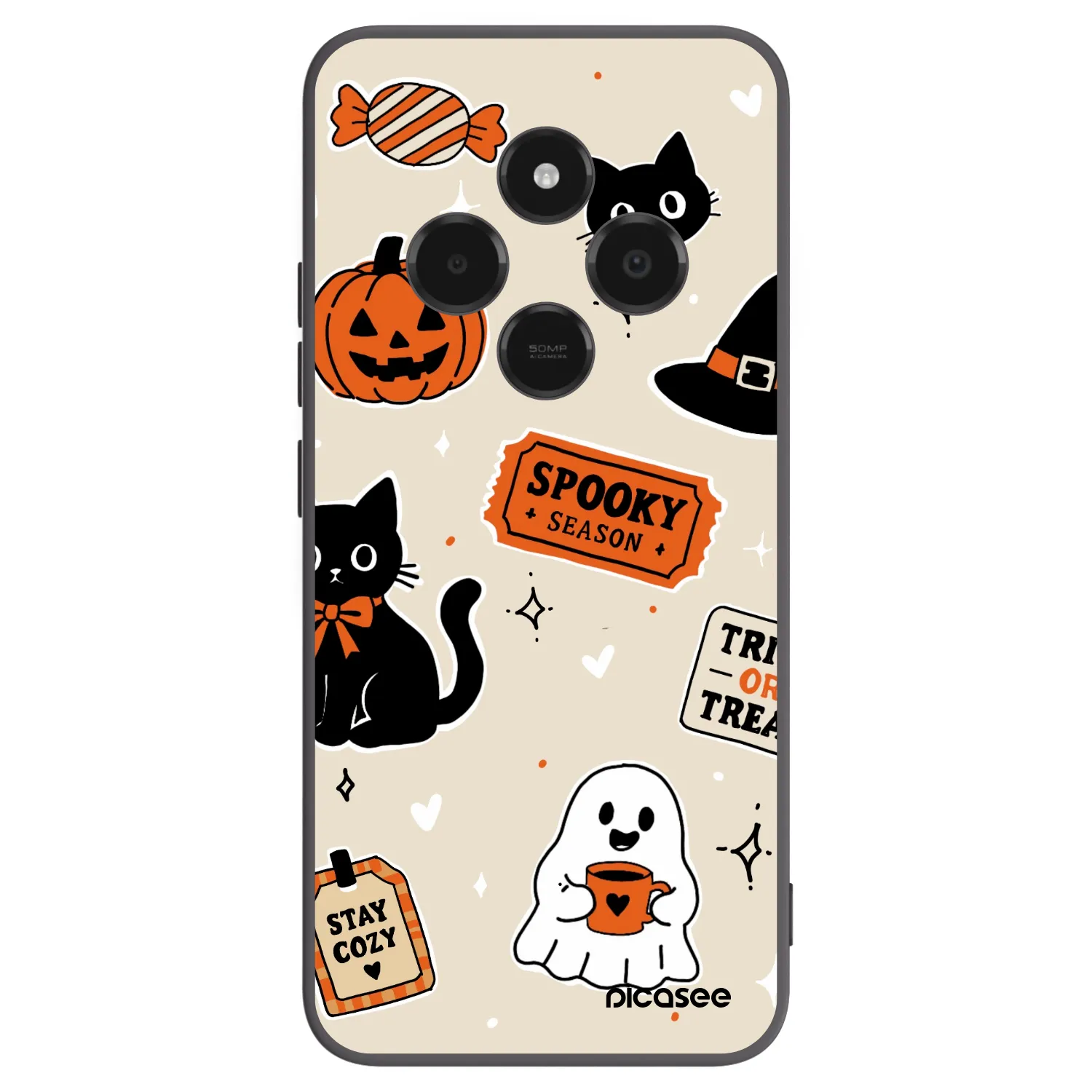 Picasee silikonový černý obal pro Xiaomi Poco C75 - Halloween stickers