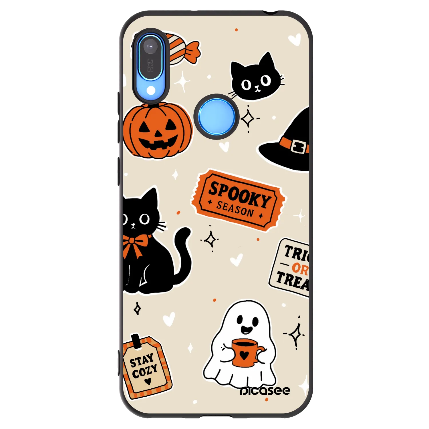 Picasee silikonový černý obal pro Huawei Y6 2019 - Halloween stickers