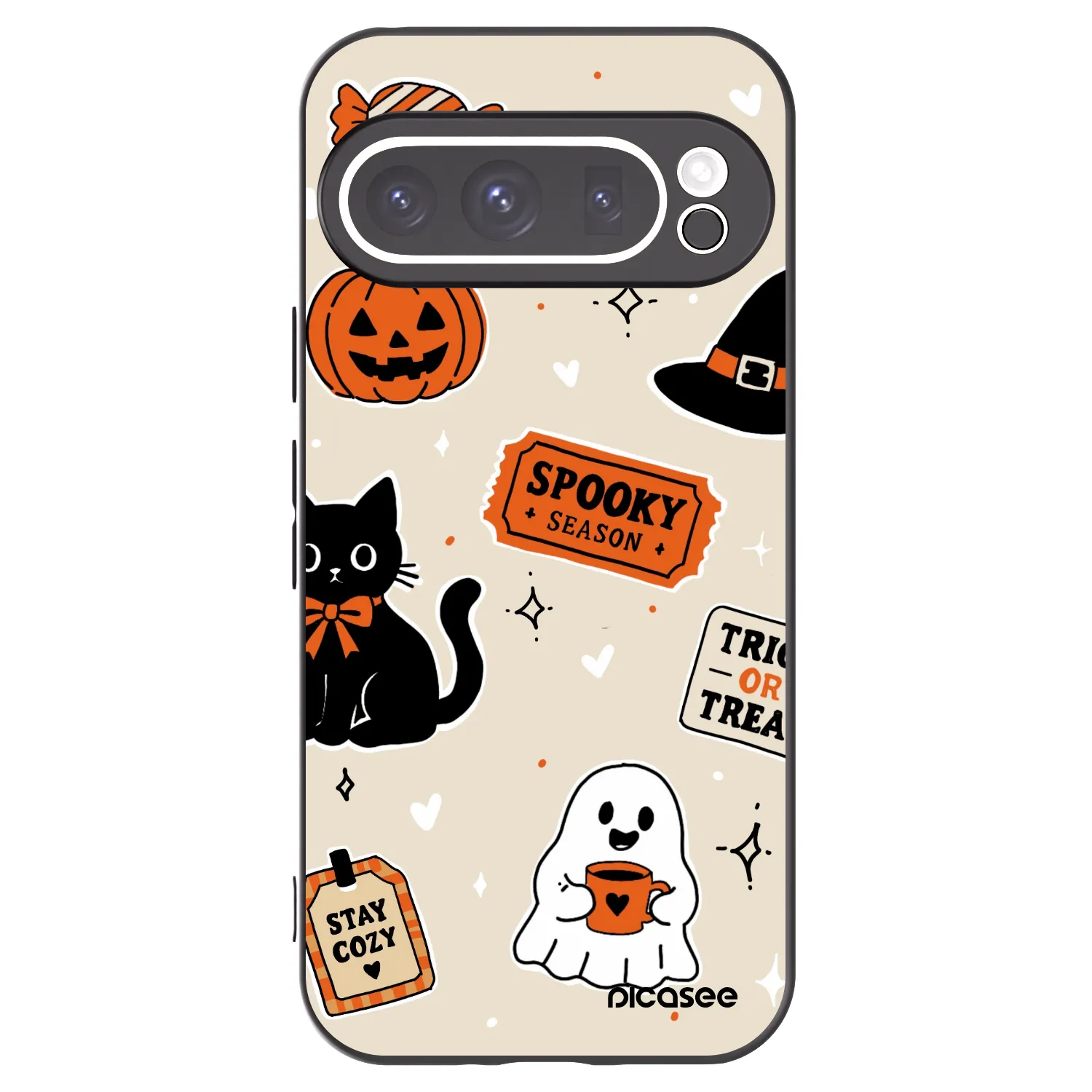 Picasee silikonový černý obal pro Google Pixel 9 Pro XL - Halloween stickers