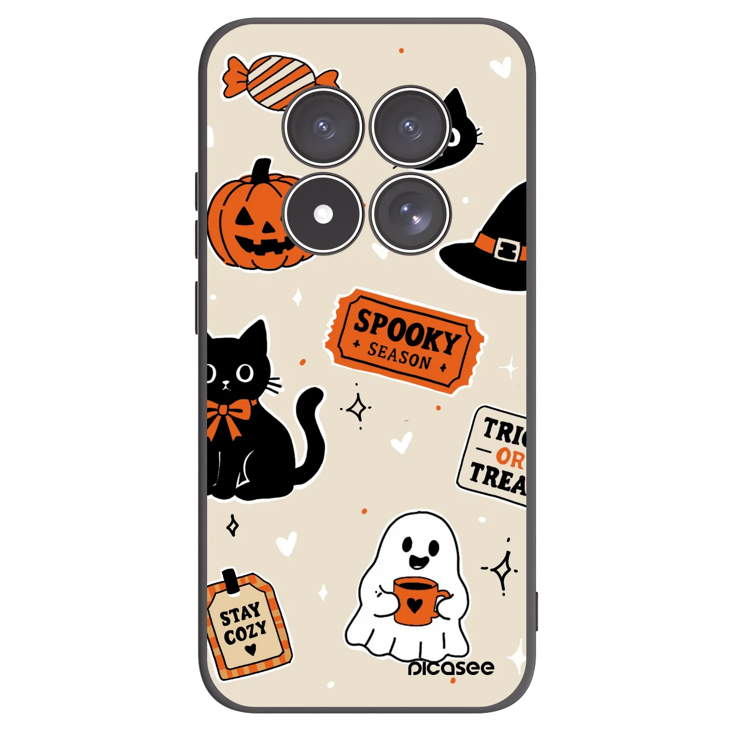 Picasee silikonový černý obal pro Xiaomi Redmi Note 15 Pro 4G - Halloween stickers