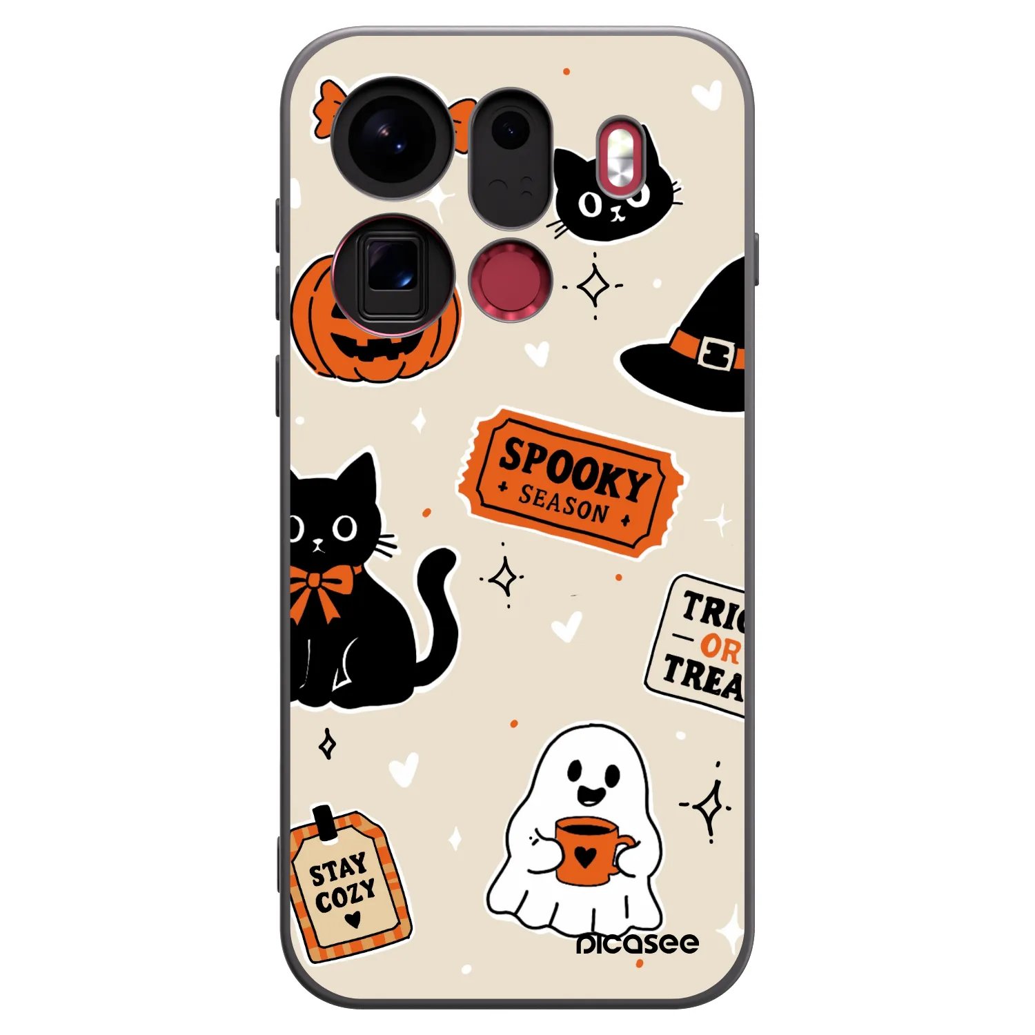Picasee silikonový černý obal pro OPPO Find X9 Pro - Halloween stickers