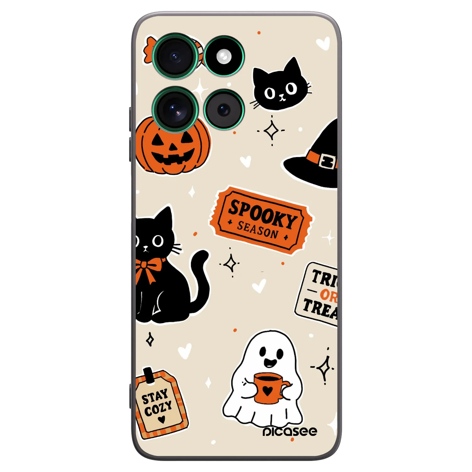 Picasee silikonový černý obal pro Motorola Moto G57 Power - Halloween stickers