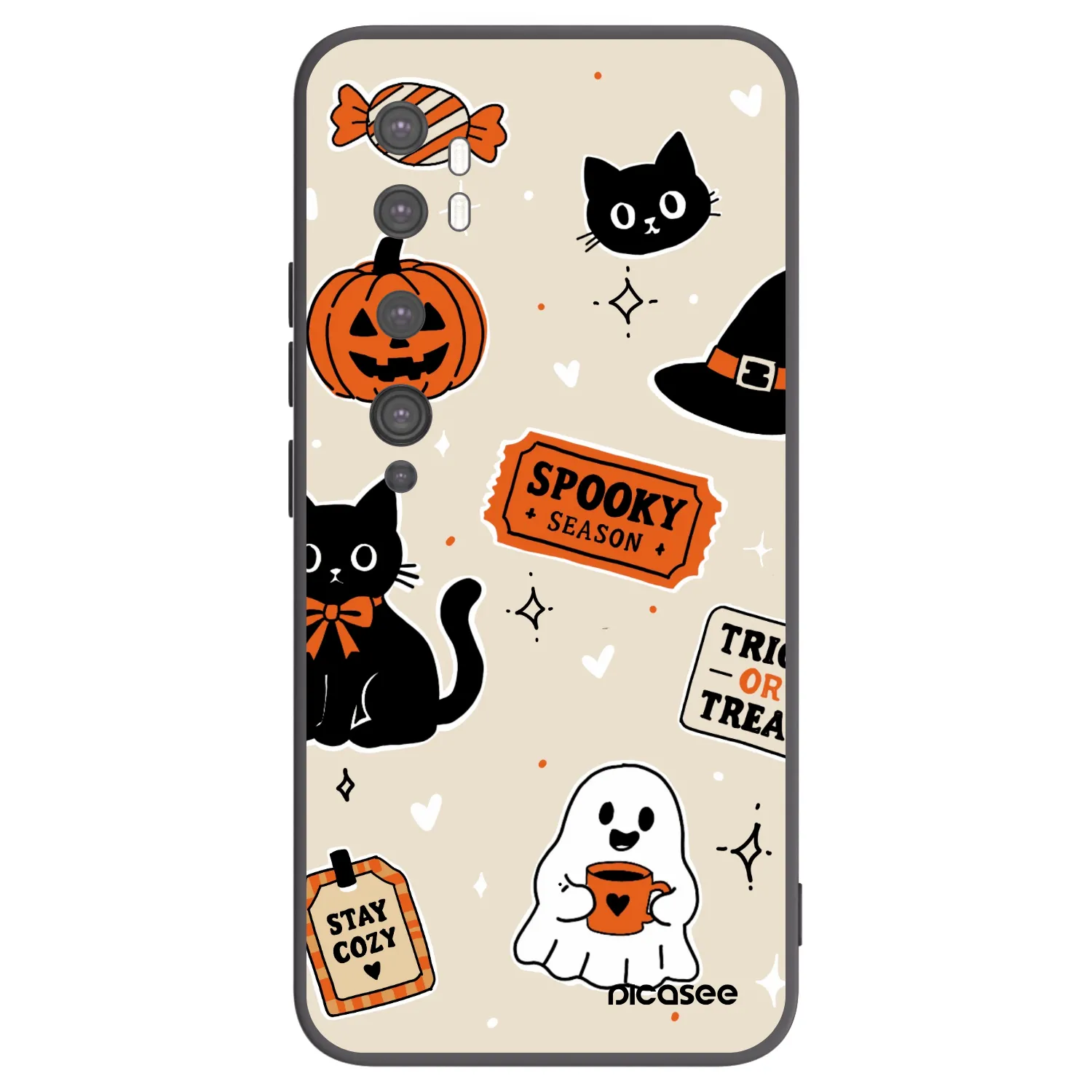 Picasee silikonový černý obal pro Xiaomi Mi Note 10 (Pro) - Halloween stickers