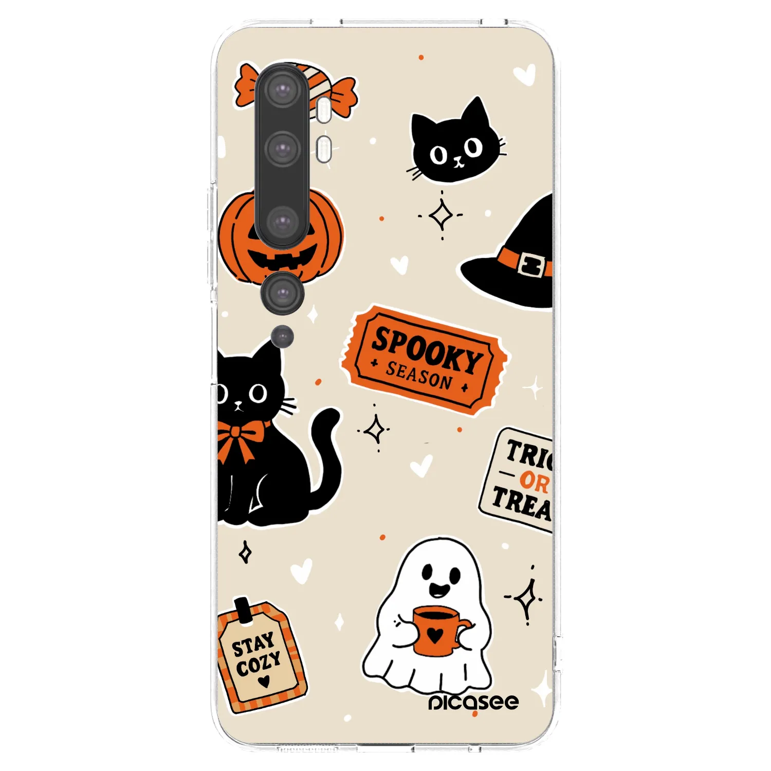 Picasee silikonový průhledný obal pro Xiaomi Mi Note 10 (Pro) - Halloween stickers