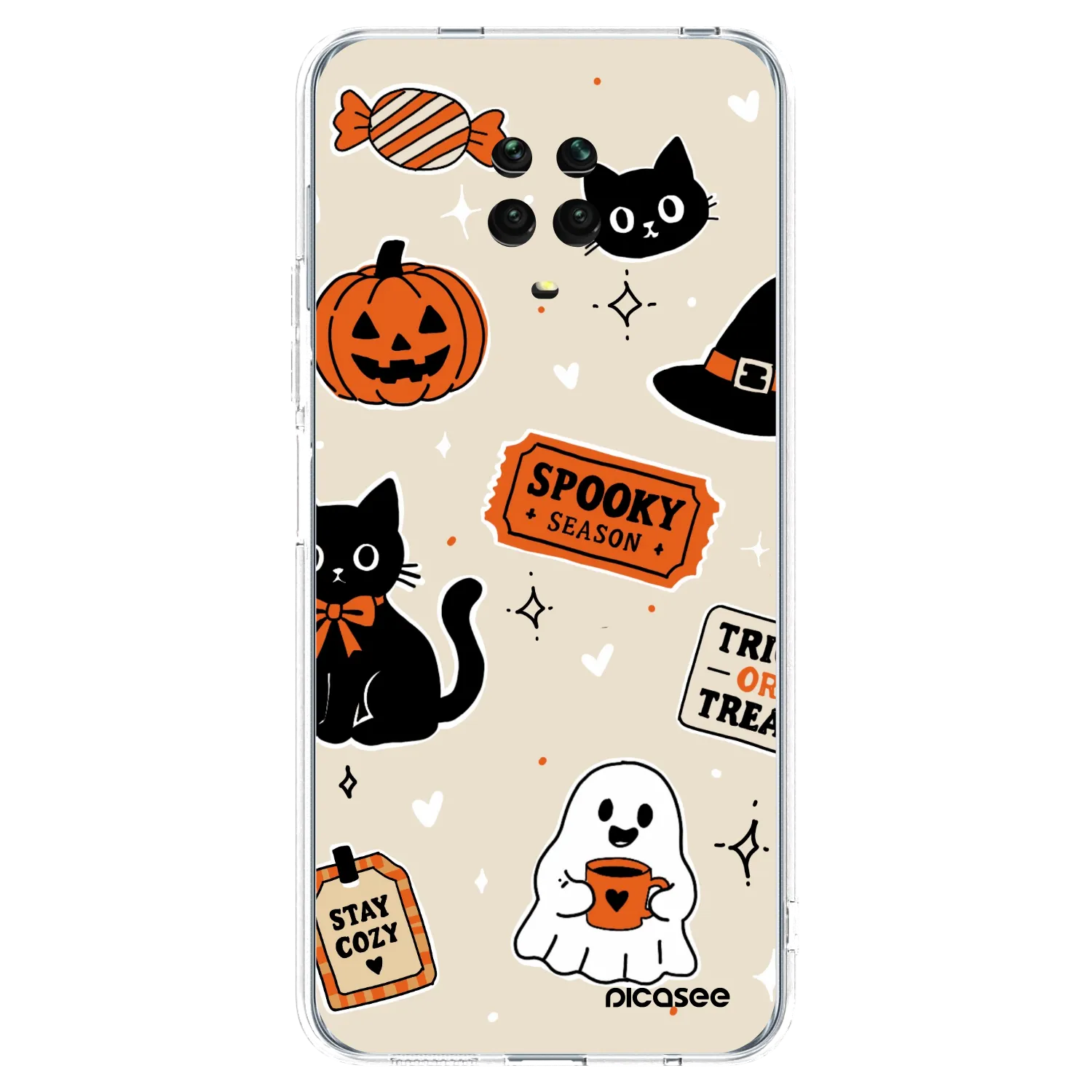 Picasee silikonový průhledný obal pro Xiaomi Redmi Note 9S - Halloween stickers
