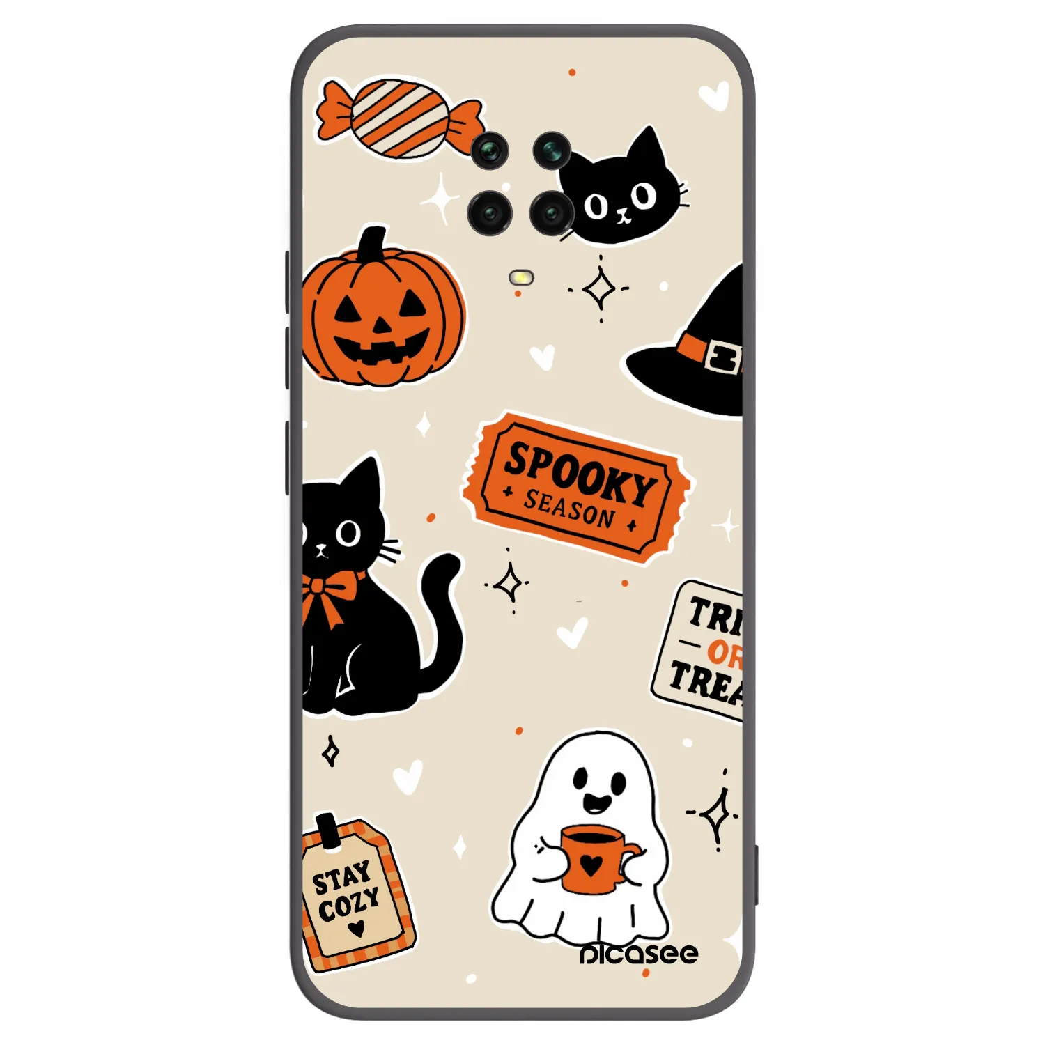 Picasee silikonový černý obal pro Xiaomi Redmi Note 9S - Halloween stickers
