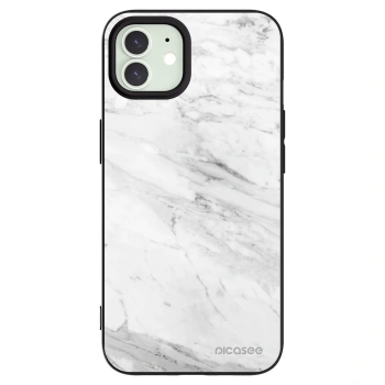Picasee silikonový černý obal pro Apple iPhone 12 Pro - White marble