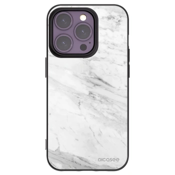 Picasee silikonový černý obal pro Apple iPhone 14 Pro - White marble
