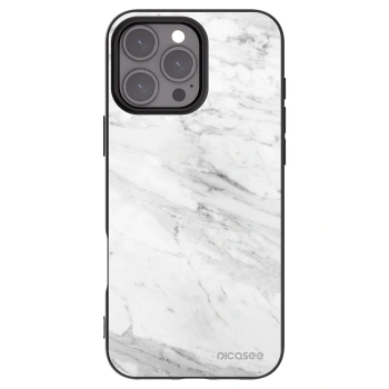 Picasee silikonový černý obal pro Apple iPhone 16 Pro Max - White marble