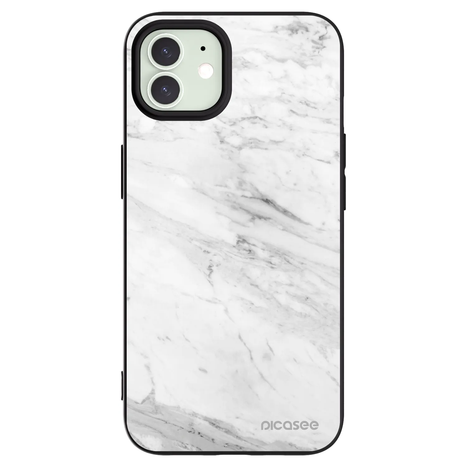 Picasee silikonový černý obal pro Apple iPhone 12 - White marble