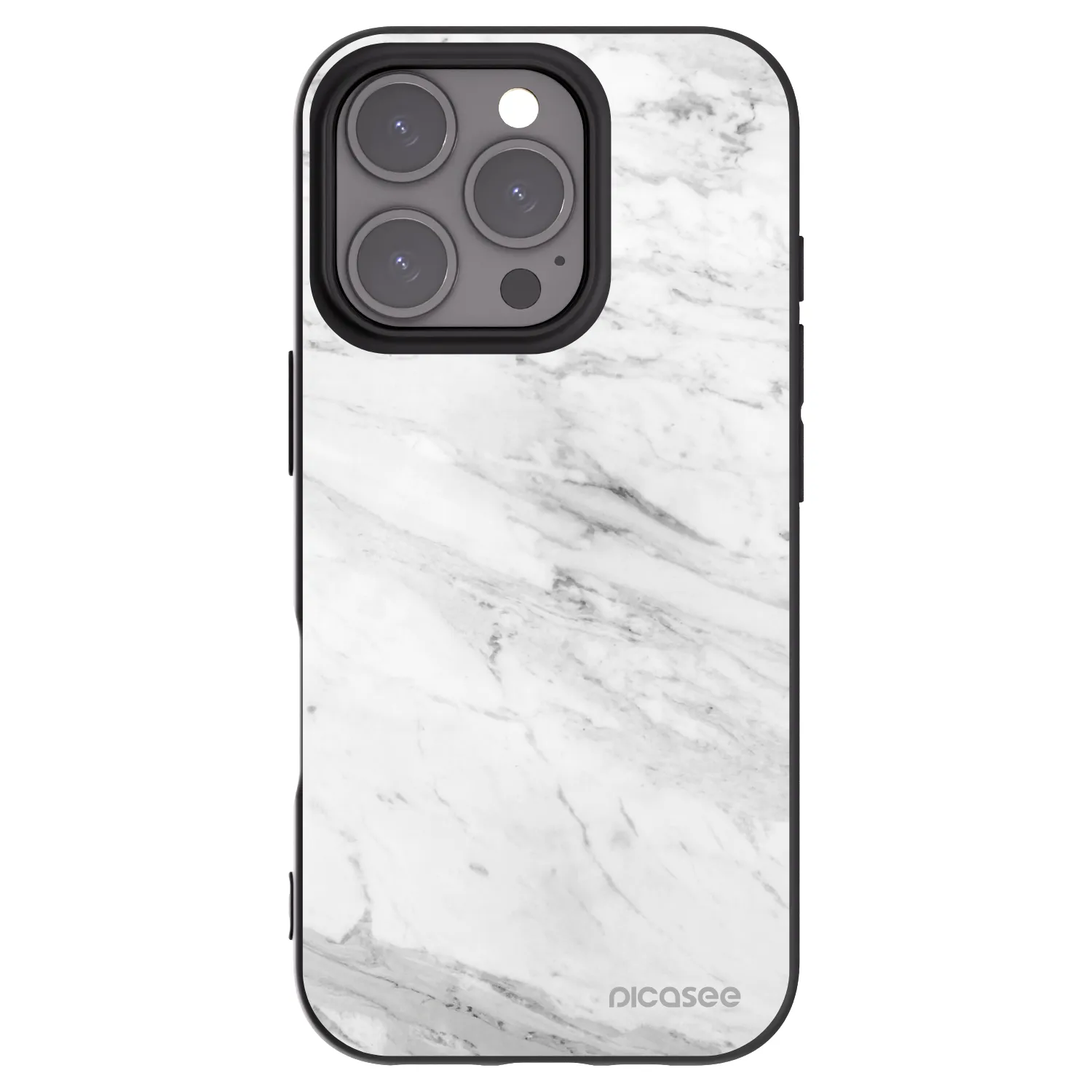 Picasee silikonový černý obal pro Apple iPhone 16 Pro - White marble