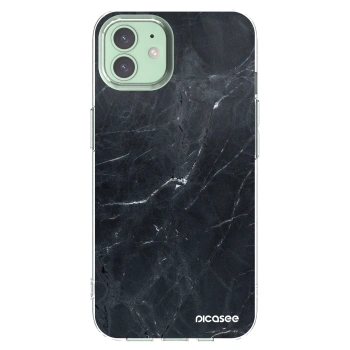 Picasee silikonový průhledný obal pro Apple iPhone 12 - Black marble