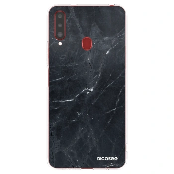 Picasee silikonový průhledný obal pro Samsung Galaxy A20s - Black marble