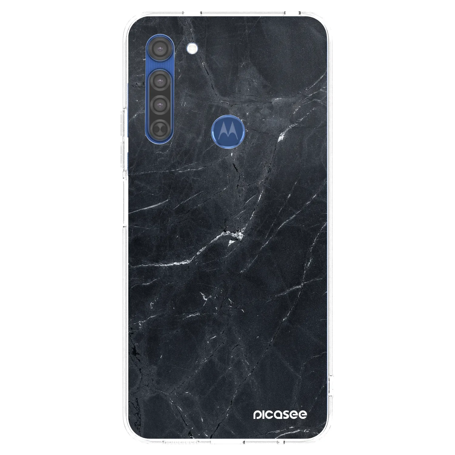 Picasee silikonový průhledný obal pro Motorola Moto G8 - Black marble